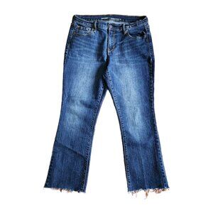 OLD NAVY Solid All Blue Curvy Profile Mid Rise Cut Off Jeans Womens Size 10P